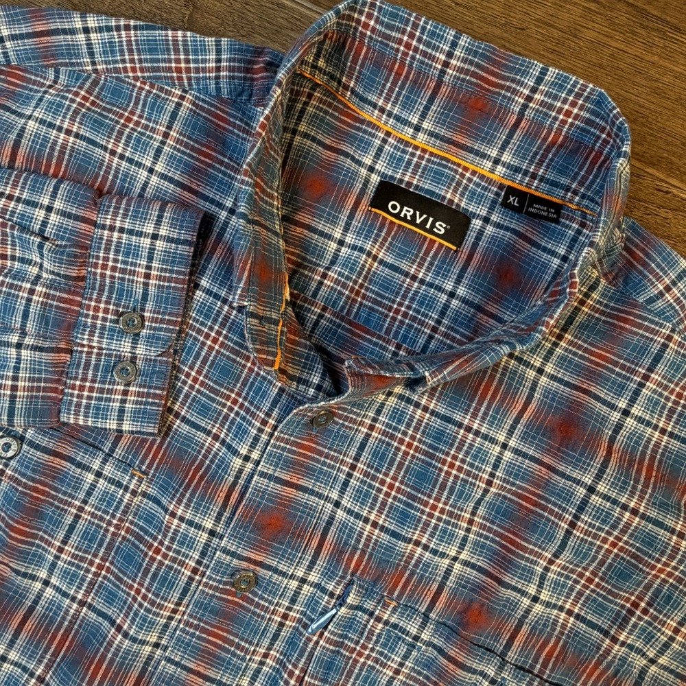 Orvis Men's XL Plaid Long Sleeve Button Up Shirt Organic‎ Cotton Blend Casual